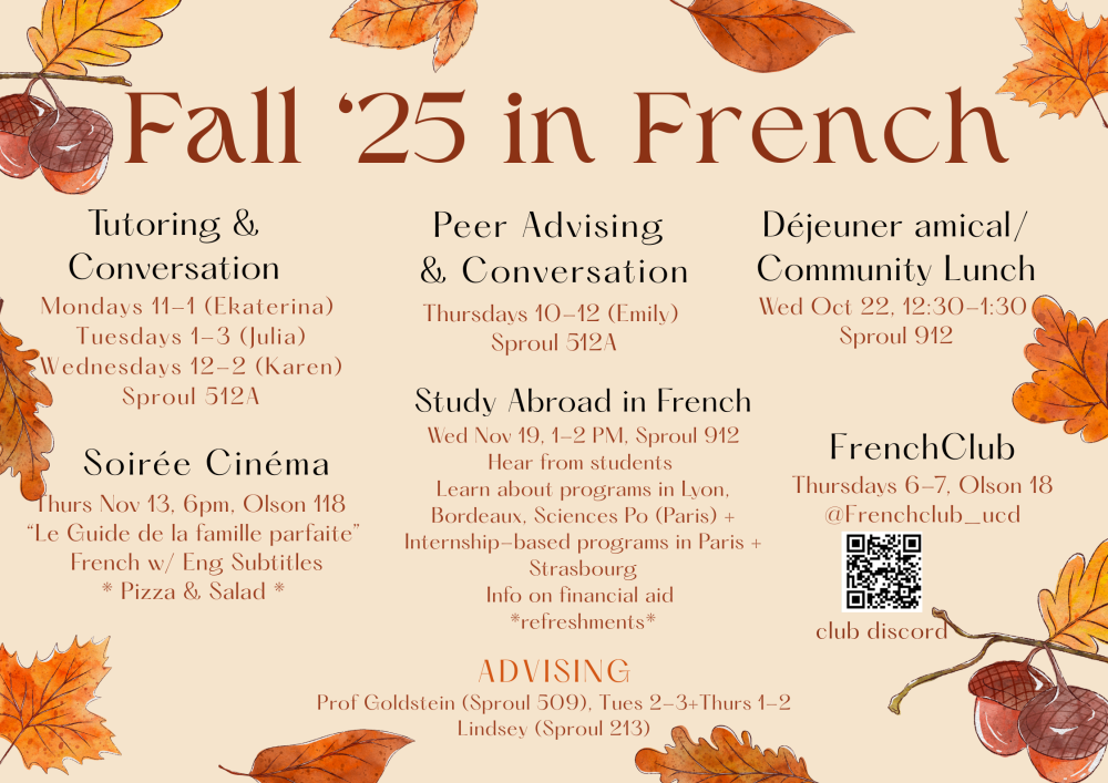A flyer of events for French fall 25.