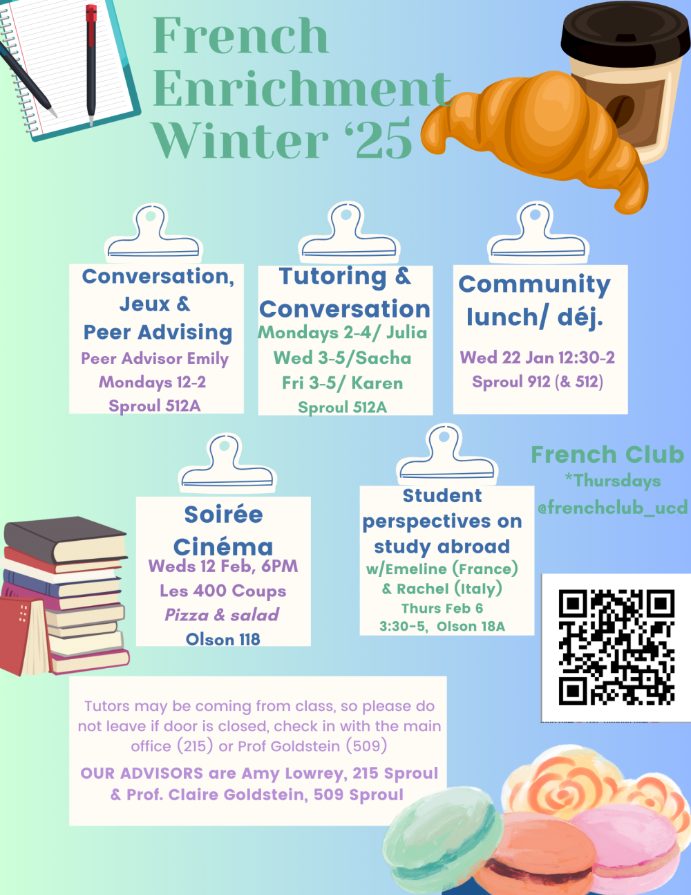 A flyer for French Enrichment '25, the text written out above.