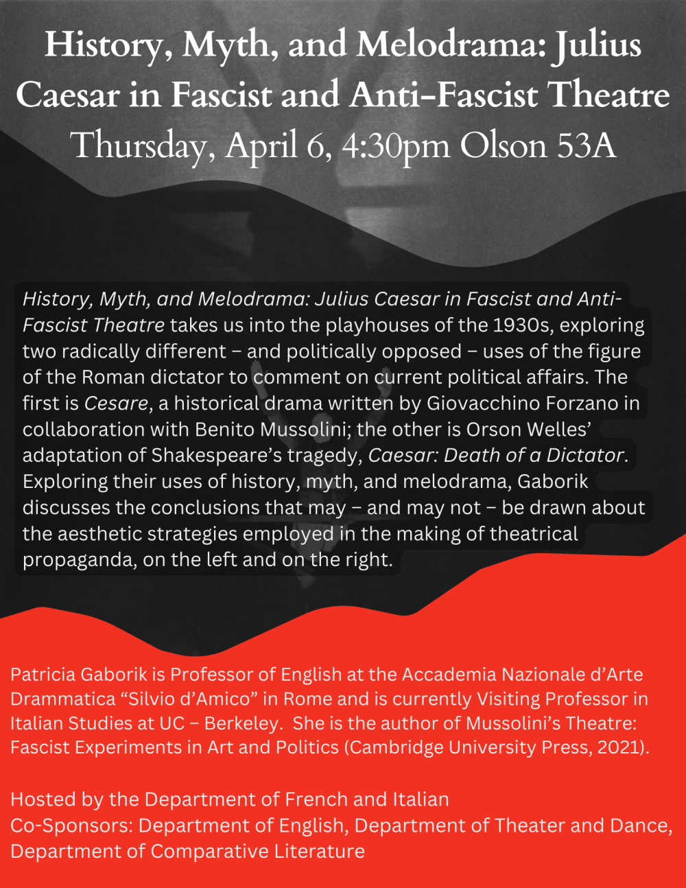 A poster for the event, with black and red stripes