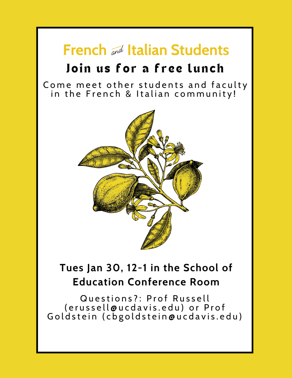 A flyer for the upcoming event, the text of which is written out above.