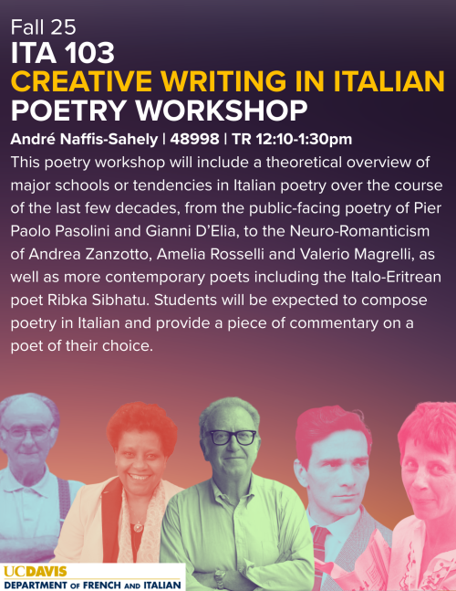 A flyer for ITA 103, featuring photos of various poets with color filters.