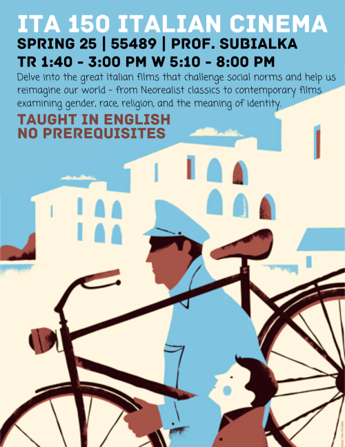 A poster for ITA 150, with art of a man holding a bike.