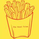 a red line drawing of french fries on a yellow background