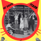A mystery novel cover, with a black and white photo of students exageratedly reacting to a foul crime.