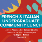 A square version of the French and Italian Undergraduate Community Lunch poster
